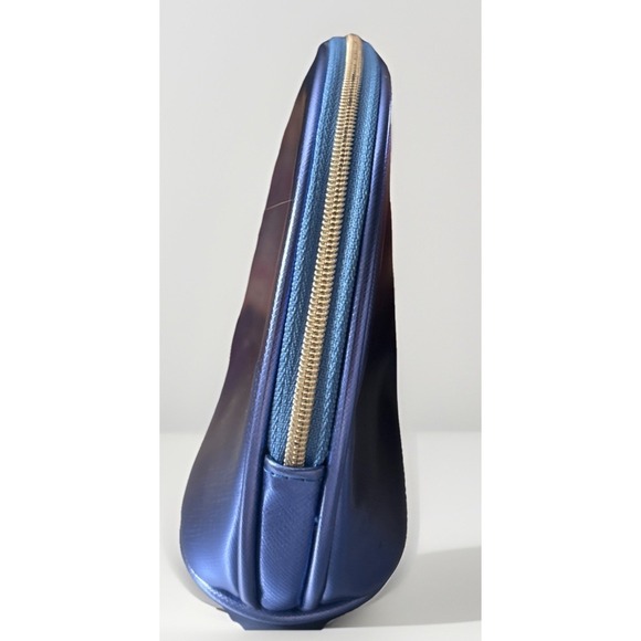 LA MER Metallic Blue Saffiano Cosmetic Makeup Bag Case Pouch Zipper NEW - Picture 5 of 8